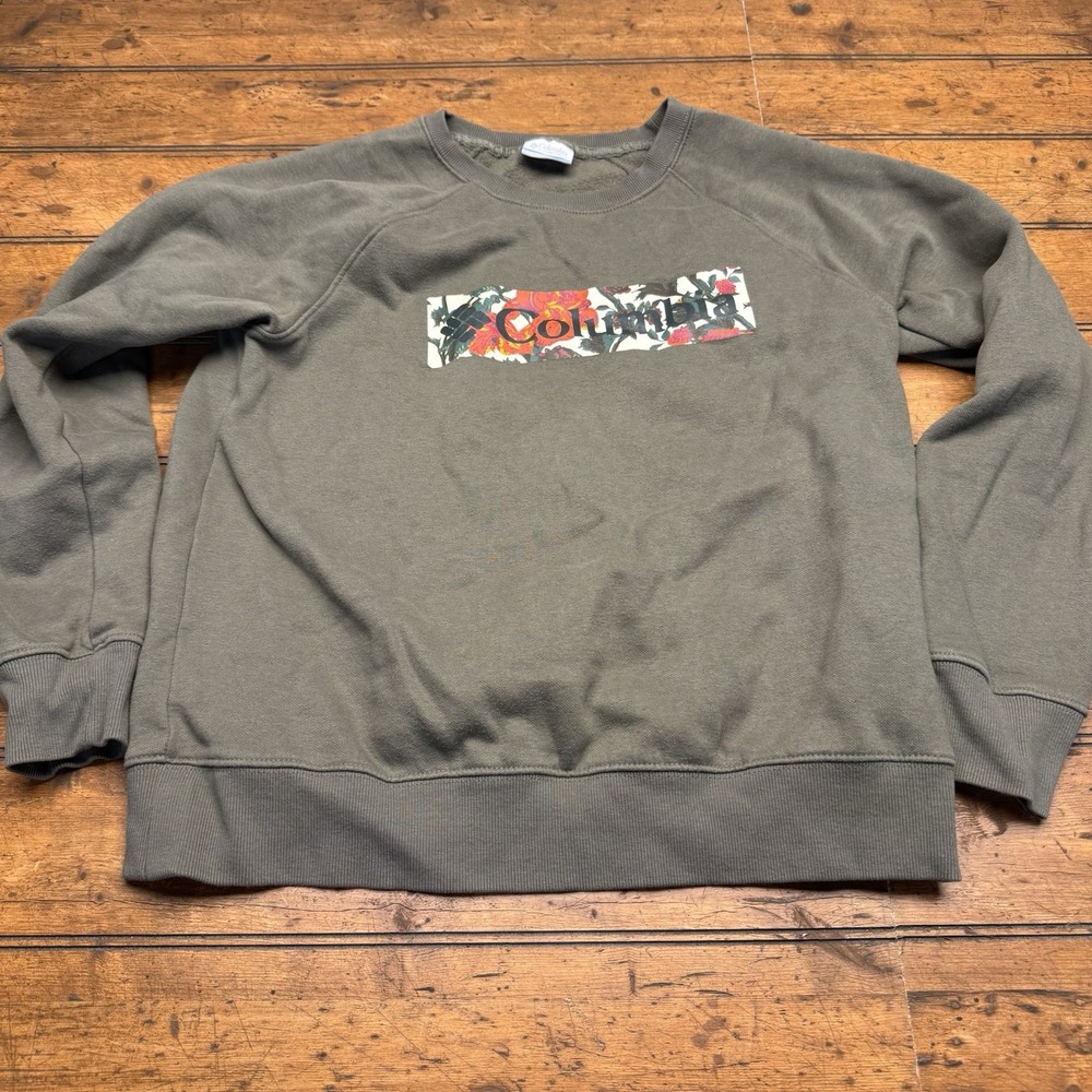 Columbia Olive Green Floral Print Sweatshirt‎ Sz Medium
